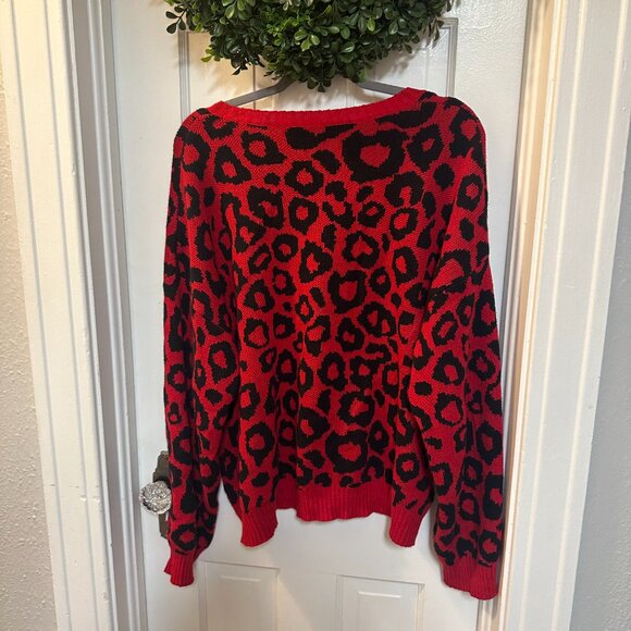 BCBG Maxazria Red/Black Oversized Cheetah Print Sweater-Size Large - Picture 4 of 5